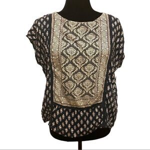 Lucky Brand Boho Prairie Navy and White Top Size Small